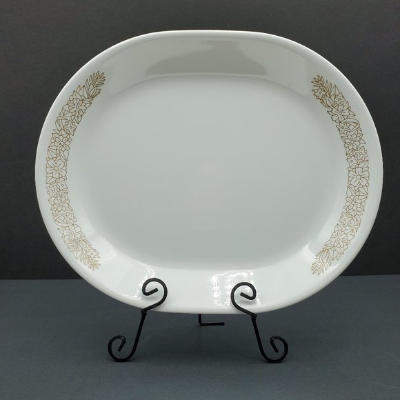 Corelle Woodland Brown Platter Corning Brown Flower Trim Serving Dish - Picture 1 of 5